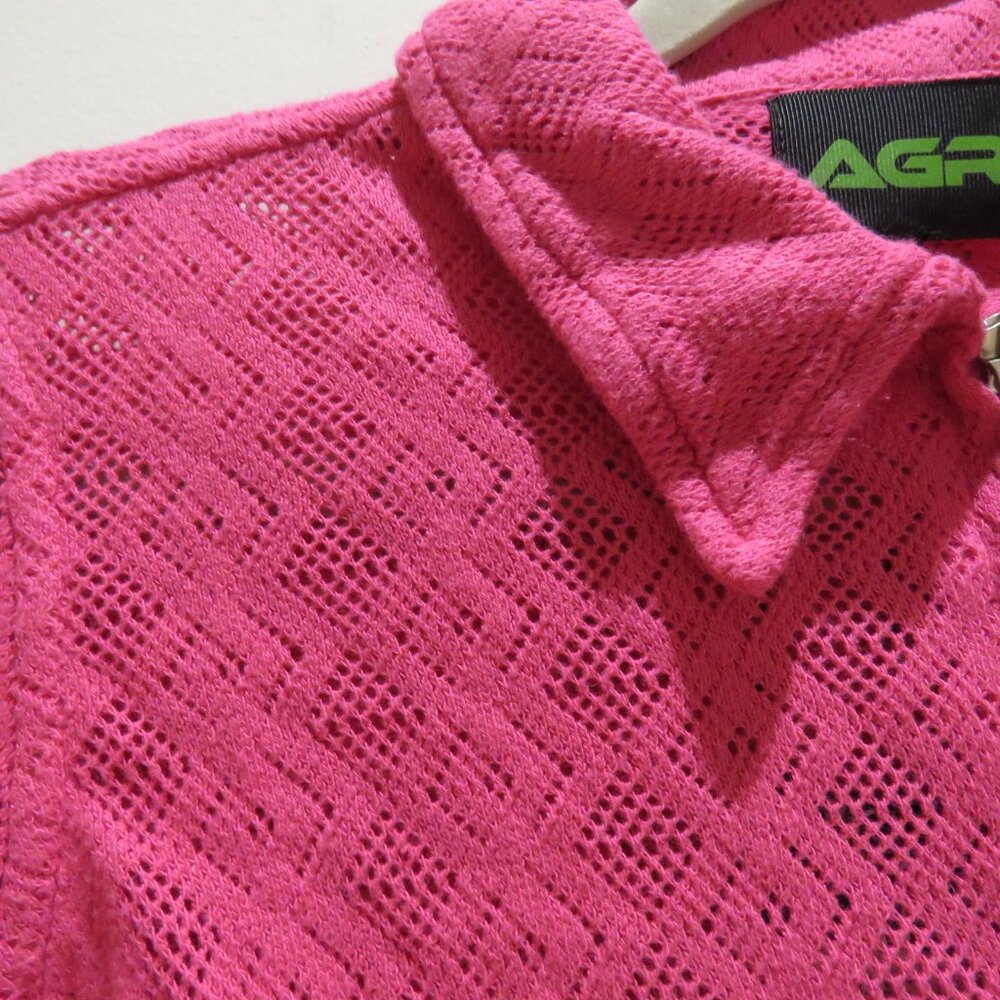 AGR Pointelle Lace Cropped Shirt in Vibrant Pink Preppy Avant Garde Y2K XS NWT - Picture 8 of 15